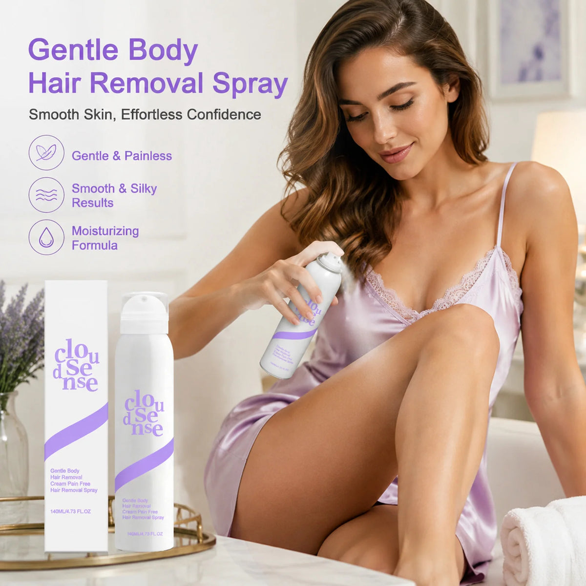 Spraying SilkEase mousse onto the leg